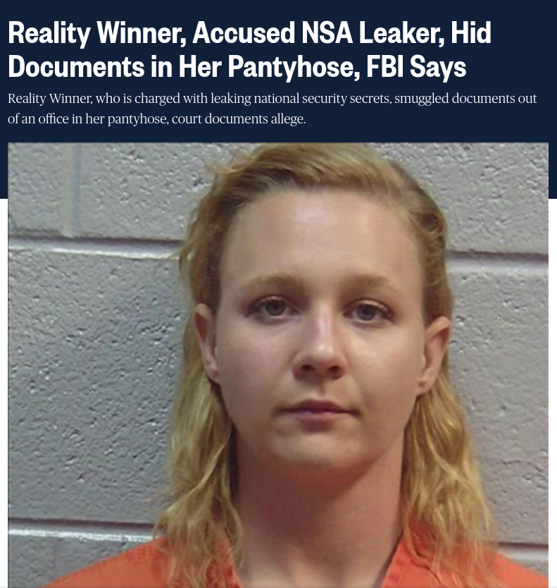 Reality Winner, Accused NSA Leaker, Hid Documents in Her Pantyhose, FBI Says 